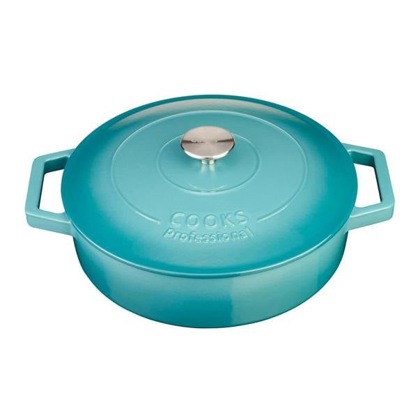 Cooks Professional 28cm Shallow Cast Iron Casserole | Teal