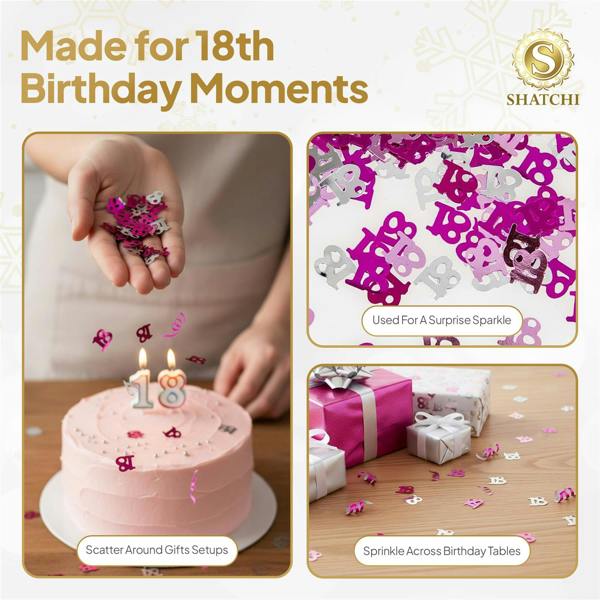 18th Birthday Pink and Silver Metallic Confetti Decoration Pack for Party Tables image 5