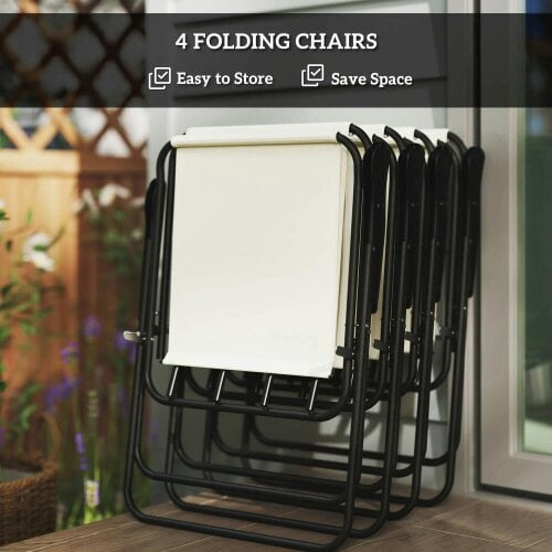 Bobobiy 4 Seater Garden Set, 6 Pieces Garden Table and Chairs with Parasol, Cream White