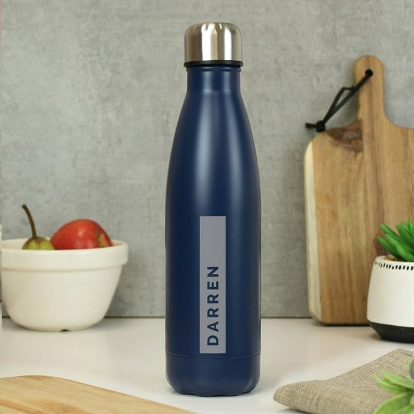 Personalised Memento Company Personalised Rectangle Navy Metal Insulated Drinks Bottle
