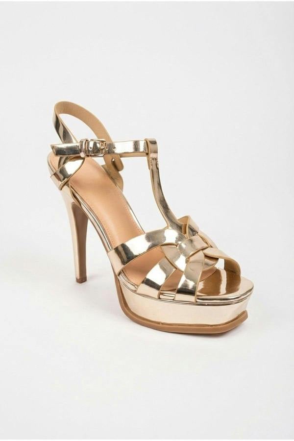 Francesca Platform T Bar Sandal High Heels - Gold