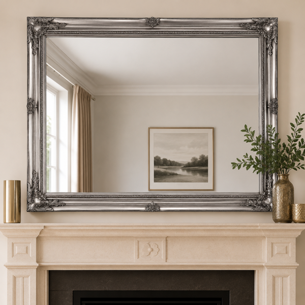 Downton Interiors Antique Silver Extra Large Wood Frame Wall Mirror 106cm x 75cm