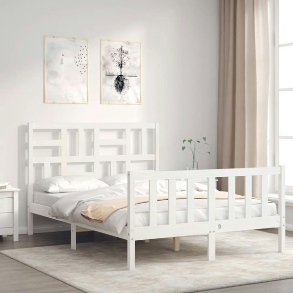 Berkfield Bed Frame with Headboard White 140x190 cm Solid Wood
