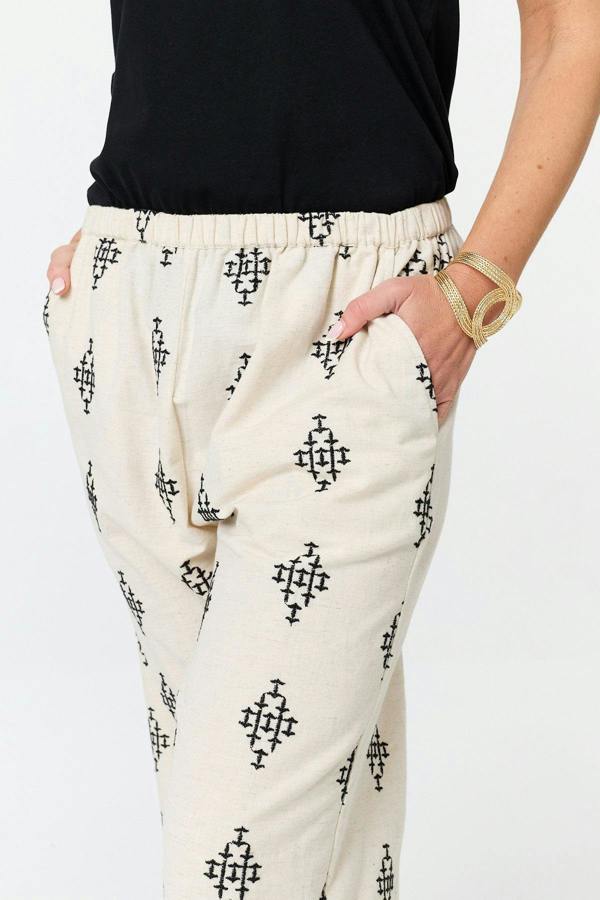 White | Printed Relaxed Wide Leg Trousers