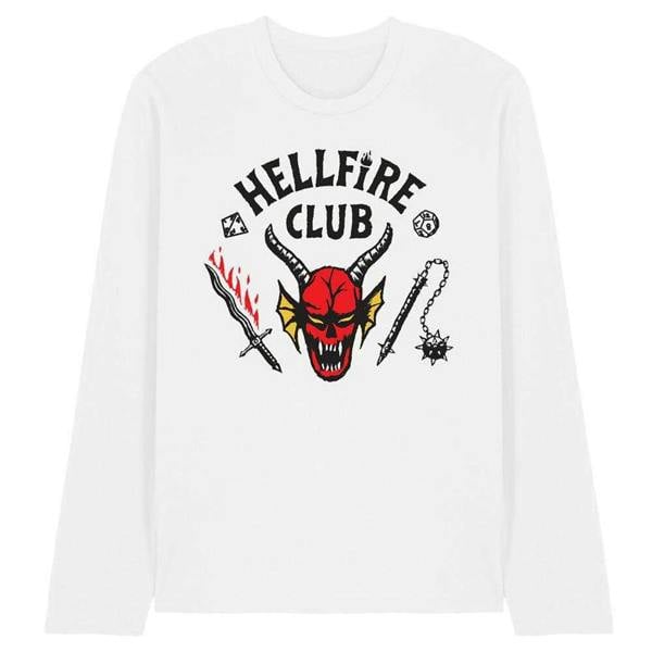 Stranger Things Unisex Adult Hellfire Club Long-Sleeved T-Shirt - White - 