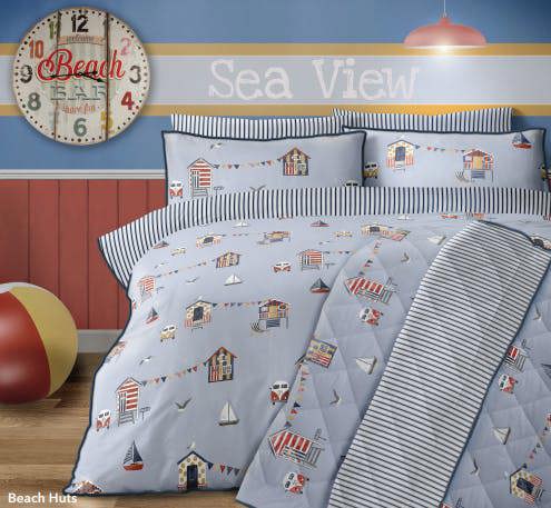 Bellissimo Home 200 Thread Count Beach Hut Duvet Cover Set Blue