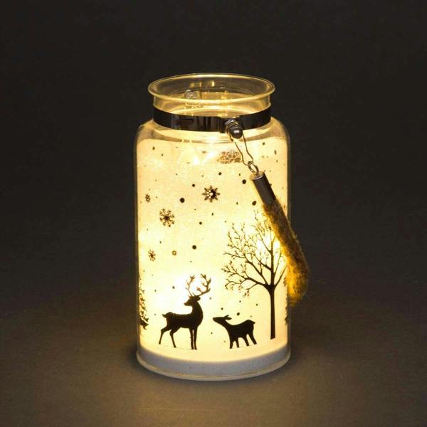 16cm Christmas Decorated Jar Table Winter Woodland Scene Lantern with Warm White LED Glow image 3