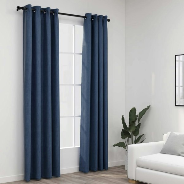Berkfield Linen-Look Blackout Curtains with Grommets 2 pcs Blue 140x245cm