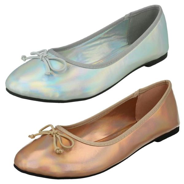 Spot On Ladies Spot On Flat Metallic Ballerina Shoes F80398