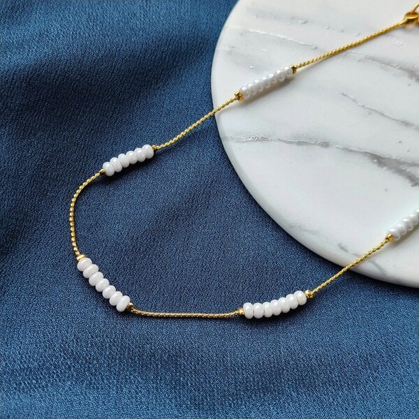 The Colourful Aura Golden Brass White Pearl Minimalist Thin Slim Foot Payal Anklet