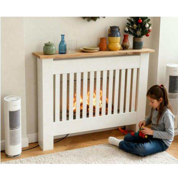 Gr8 Home Radiator Cover White Modern Shelf Cabinet Wooden Slat Grill Furniture