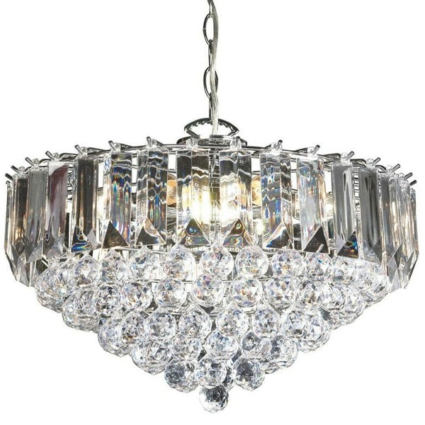 6 Light Chandelier Pendant Chrome Clear Shade Hanging Ceiling Feature Lamp Bulb Loops