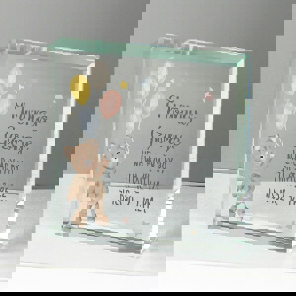 Personalised Memento Company Personalised Teddy & Balloons Crystal Token