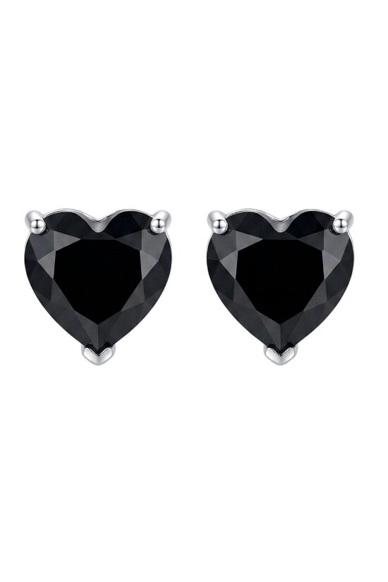 Latelita Amore Heart Black Spinel Stud Earrings Silver