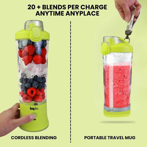 Total Chef 600ml Portable Blender USB Rechargeable Smoothie Maker for Gym & Travel (Yellow)