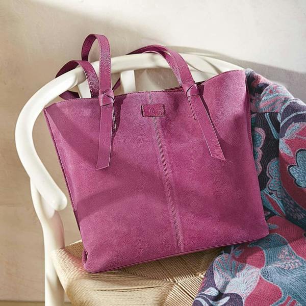 Pia Magenta Suede Tote Bag, Spacious Bag with Leather Handles