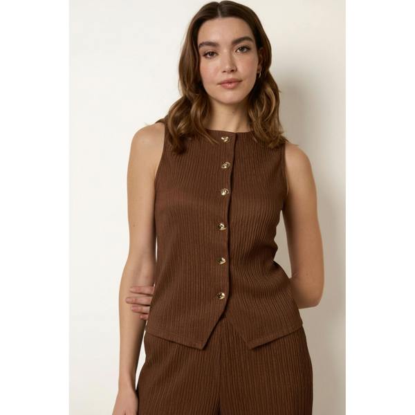 Blue Vanilla Crew Neck Button Through Vest