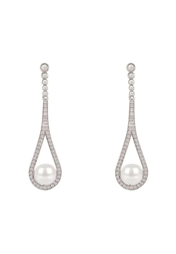 Cradled Pearl Drop Earrings Silver - LATELITA Earrings
