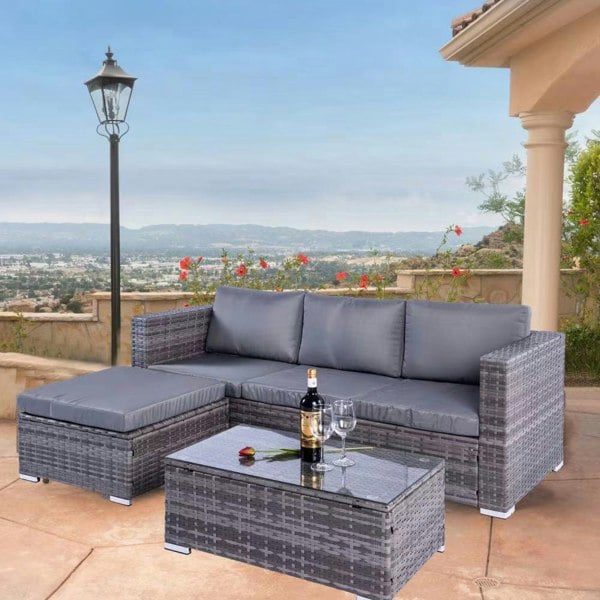 Outdoor Living Dunham Grey 4 Seat Rattan Sofa Set with Coffee Table