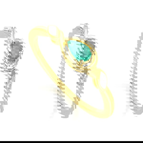 Gemondo Classic Pear Emerald & Diamond Ring In 9ct Yellow Gold