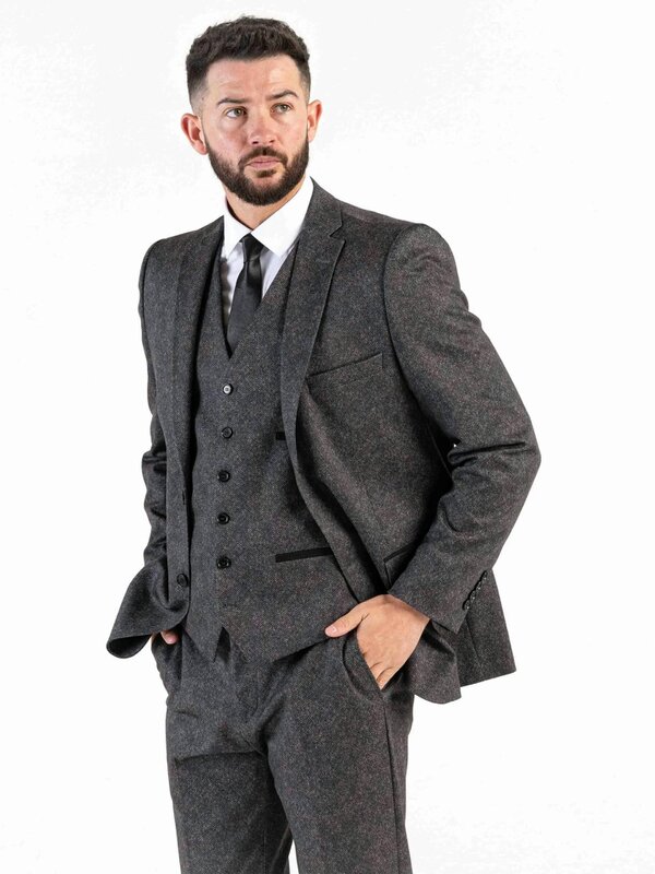 V2 Classic Herringbone - Dark Grey Three Piece Suit