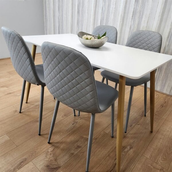 Kosy Koala Wooden Dining Table with 4 Grey Gem Patterned Chairs White Table with Grey Chairs