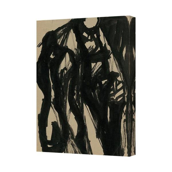 Benjamin Tate Design Abstract Black Brushstroke Canvas Wall Art On Tan Background