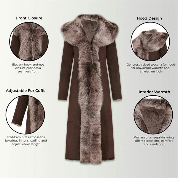 Infinity Leather Womens Suede Toscana Sheepskin Hooded Trench Coat-Fribourg