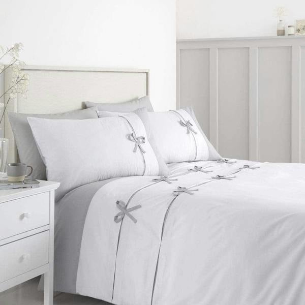 Milo Bow White Super King Size Duvet Cover Set