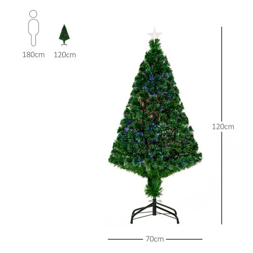 HOMCOM 4FT Pre-lit Fibre Optic Christmas Tree Artificial Holiday Décor Metal