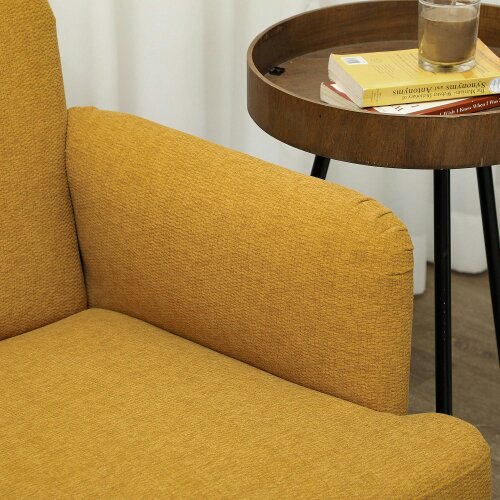 Wyld Haus Rorore Yoro Velvet Yellow Compact 2 Seater Sofa With Extra Thick Padding And Wooden Legs