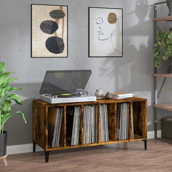 Berkfield Record Cabinet Smoked Oak 100x38x48 cm Engineered Wood