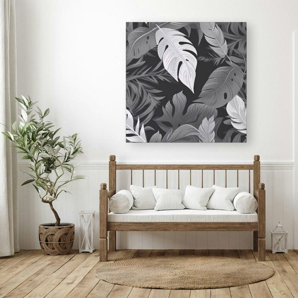 Warren Reed Black White Tropical Leaves Canvas