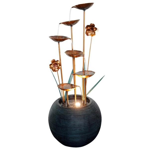 Tranquillity Water Features Copper Leaf Flower & Bowl Modern Metal Water Feature