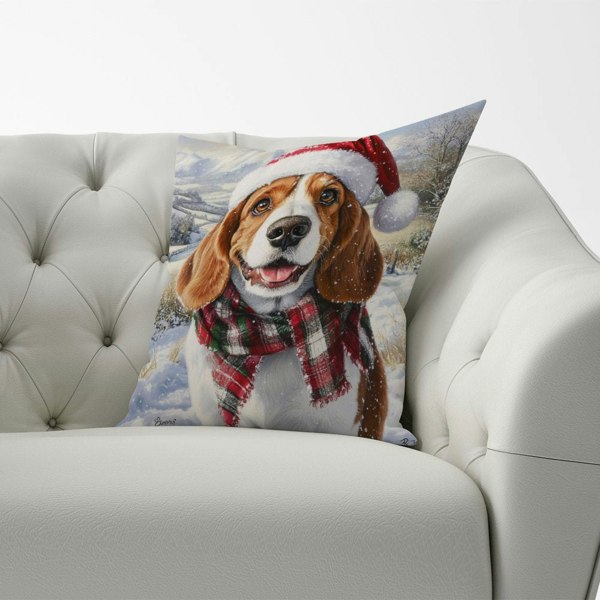 Warren Reed Christmas Bassett Hound Cushion