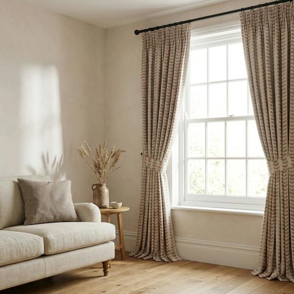 Lili made-to-measure curtains in Pumpkin, styled in a living room