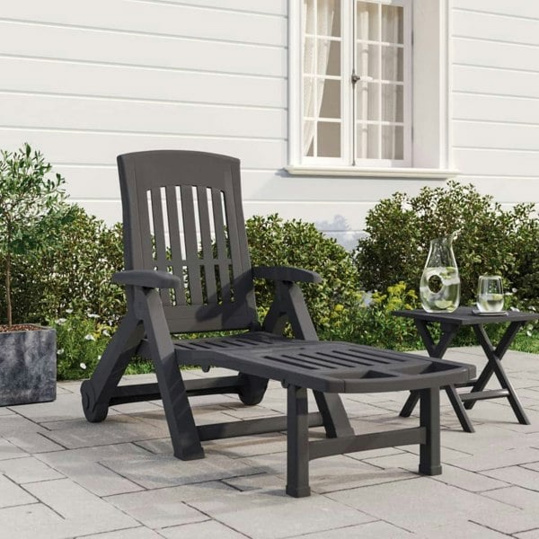 Berkfield Folding Sun Lounger with Wheels Anthracite PP