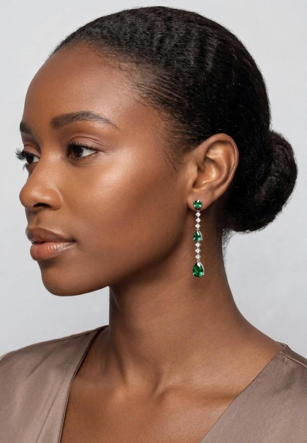Latelita Elizabeth Drop Earrings Emerald Silver