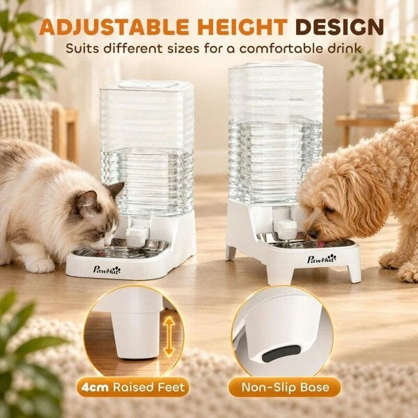 Automatic Pet Water Dispenser, 8L Gravity Dog Water Dispenser with Patented Tap, Stainless Steel Bowl, White