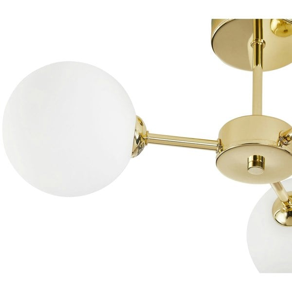 Contemporary Chic Polished Gold Ceiling Light with Opal White Globe Glass Shades Image 4