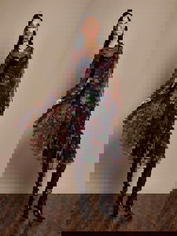 GWD Bettina Floral Mesh Midi Dress