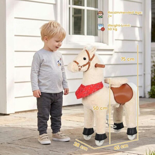 Ride on Horse Pedal Ride On Walking Horse Toy Rotatable Head Neighing Sound, Light Brown