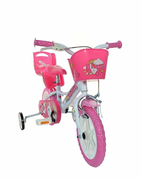 Dino Bikes Dino Unicorn Girls 12" First Bicycle With Stabilisers - White/Pink