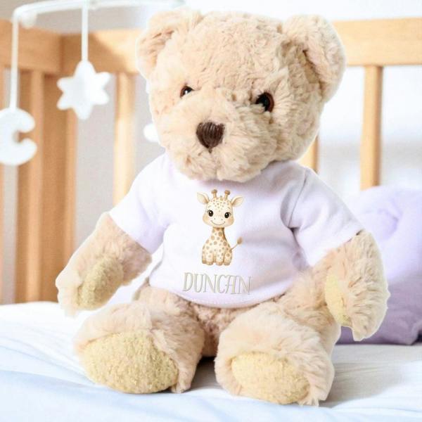 Personalised Little Giraffe Name Baby Gift Box - Teddy & Vest