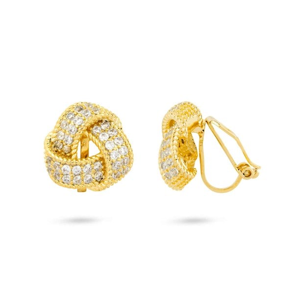 Gold Trip Crystal Knot Clip On Earrings