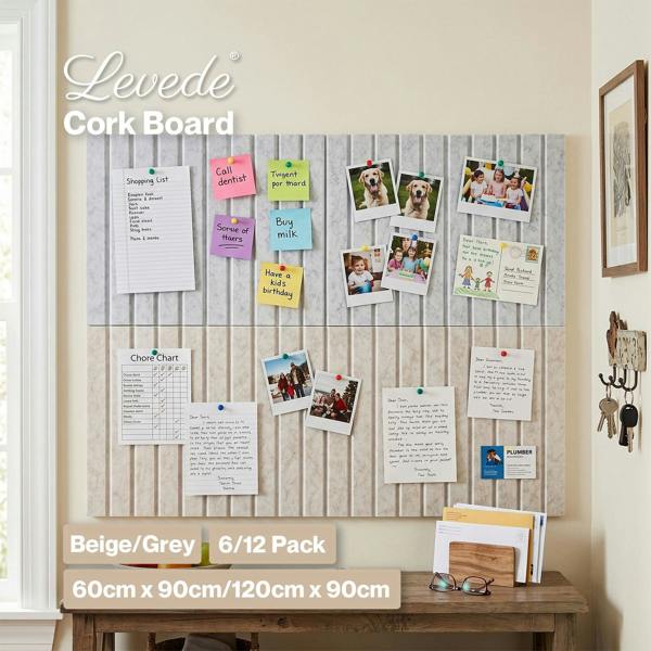 Levede Felt Notice Board 6/12 Pack Wall Tiles Pin Meaasge Board Self Adhesive