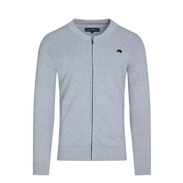 Raging Bull Mens Knitted Baseball Collar Cardigan - Grey Marl