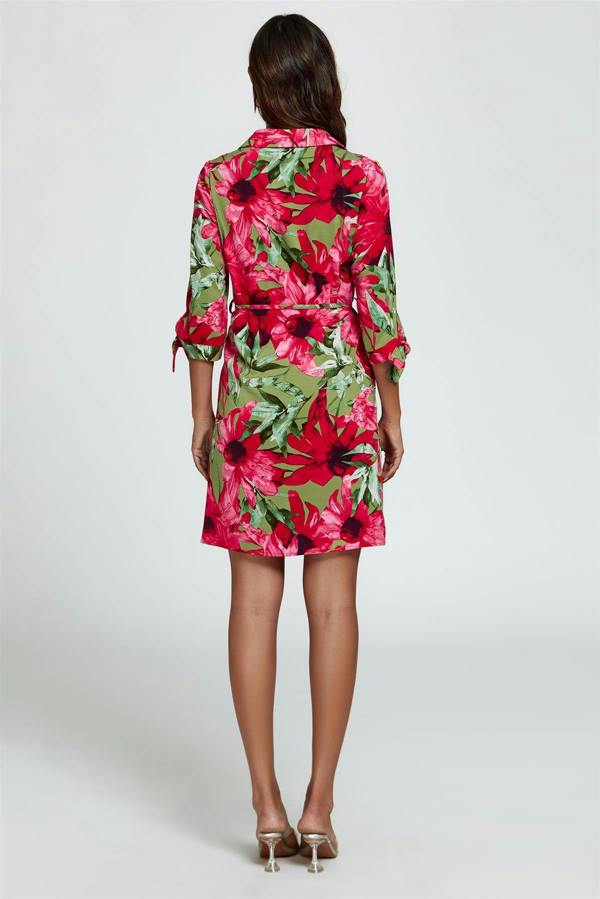 FS Collection Floral Print Shirt Mini Dress In Red
