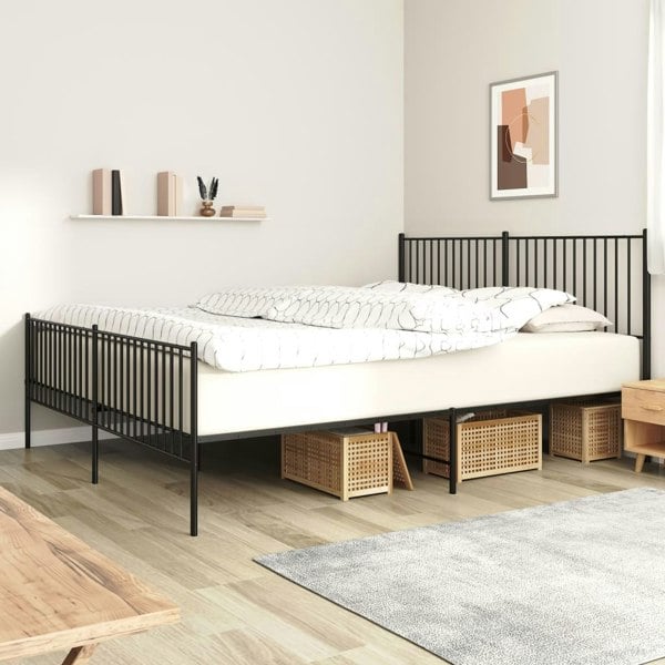 Berkfield Metal Bed Frame with Headboard and Footboard Black 200x200 cm