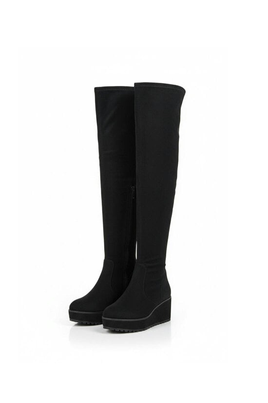 XY LONDON Stretch Over The Knee Wedge Heel Boots